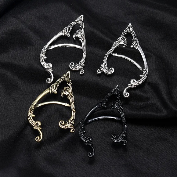 Antique Elf Ear Cuff, Antique Silver, Bronze, Black, piercing - Picture 2 of 5